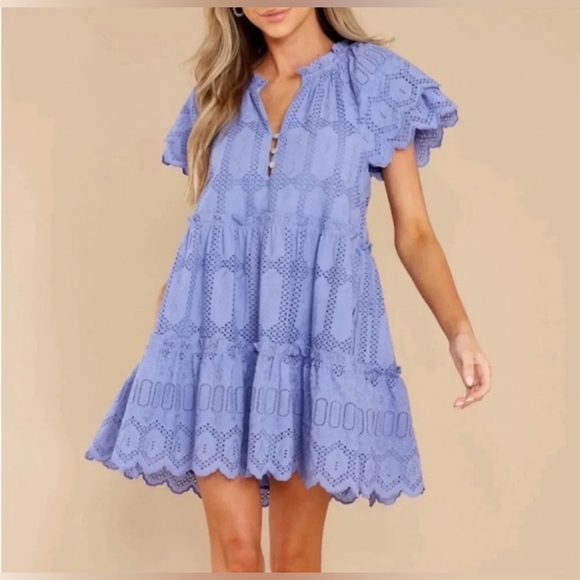 Cleobella Dresses & Skirts - Cleobella Alma Embroidered Pointelle Mini Dress in a Blue/Purple Size Large